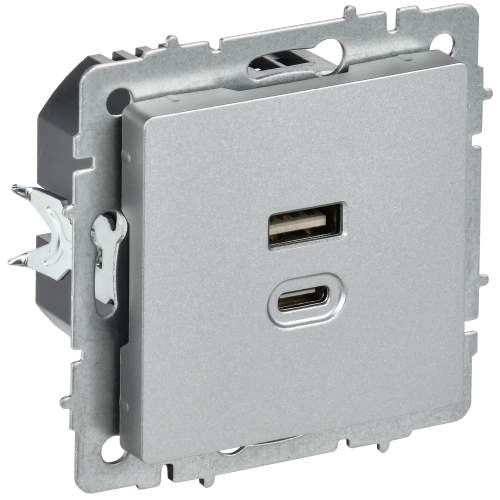 BRITE Розетка USB A+C 45Вт высокоскоростная зарядка РЮ11-2-БрА алюминий IEK