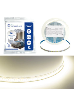 Светодиодная LED лента Feron LS617, 240SMD(2835)/м 19Вт/м 12V 5000*10*1.22мм 4000К, IP20
