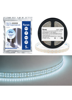 Лента светодиодная двухрядная, 288SMD(2835)/м 30Вт/м 24V 5000*20*1.8мм 6500К, IP20 , LS509 FERON