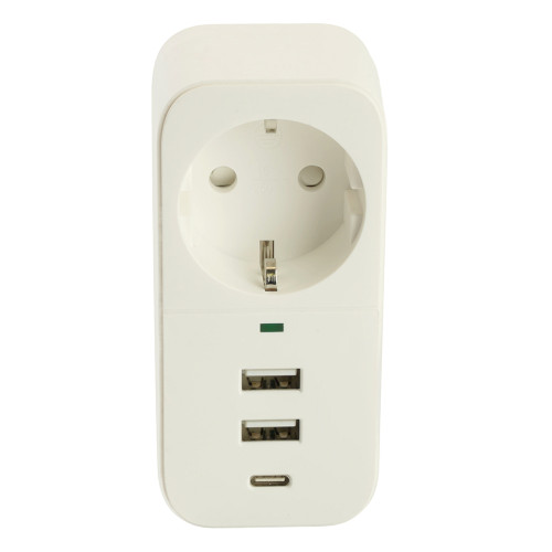 Сетевой фильтр 1-местный с/з STEKKER 250В, 16А,  2USB+1Type-C 2,4 A, серия Nova, HM81-11-1, белый