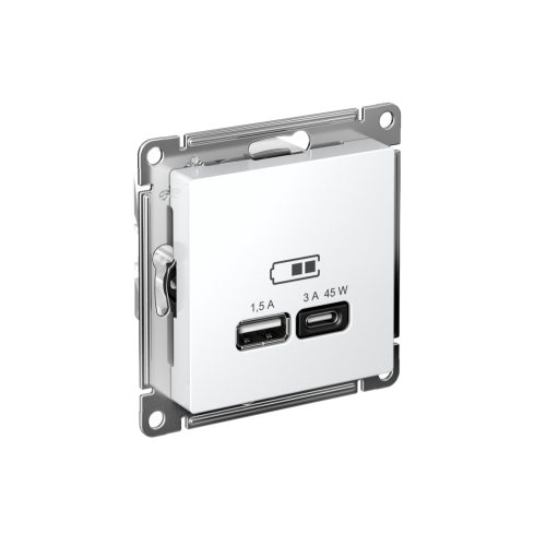 ATLASDESIGN USB РОЗЕТКА A + тип-C 45Вт высокоскор.заряд. QC, PD, механизм, БЕЛЫЙ