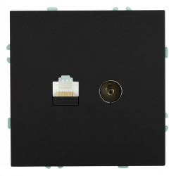 Розетка TV + компьютерная RJ-45 (механизм), STEKKER, RST00-5106-05, серия Эмили, черный уголь, soft touch
