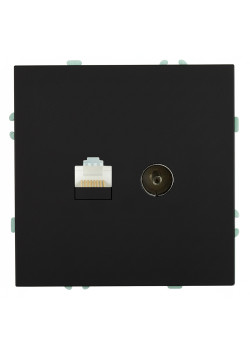 Розетка TV + компьютерная RJ-45 (механизм), STEKKER, RST00-5106-05, серия Эмили, черный уголь, soft touch