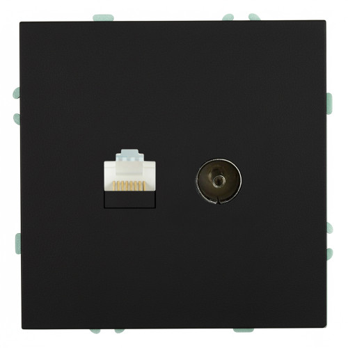 Розетка TV + компьютерная RJ-45 (механизм), STEKKER, RST00-5106-05, серия Эмили, черный уголь, soft touch