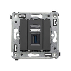 USB 3.0 розетка одинарная в стену, тип А-А, Avanti, черный матовый