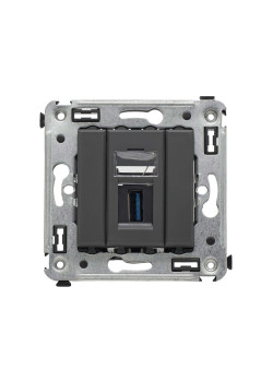 USB 3.0 розетка одинарная в стену, тип А-А, Avanti, черный матовый