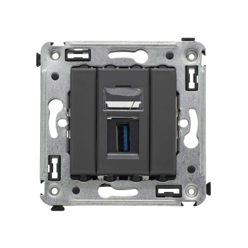 USB 3.0 розетка одинарная в стену, тип А-А, Avanti, черный матовый