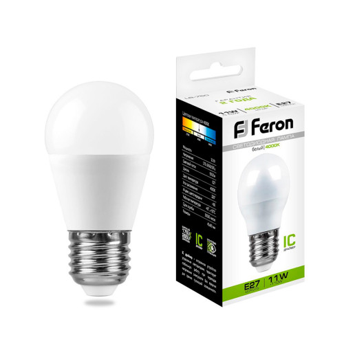 Лампа светодиодная Feron LB-750 Шарик E27 11W 175-265V 4000K Лампа светодиодная Feron LB-750 Шарик E27 11W 175-265V 4000K