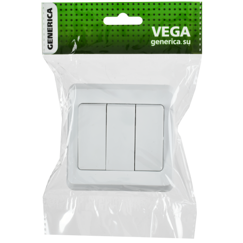 VEGA Выключатель 3 кл. 10А ВС10-3-0-ВБ белый GENERICA
