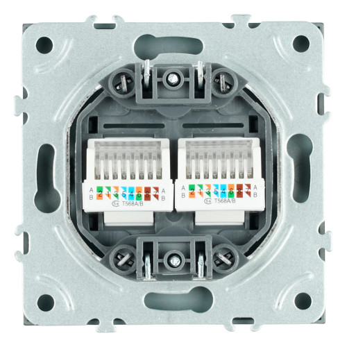 Розетка компьютерная 2-местная RJ-45 (механизм), STEKKER, серия Эмили, RST00-5111-09, антрацит, soft touch Розетка компьютерная 2-местная RJ-45 (механизм), STEKKER, серия Эмили, RST00-5111-09, антрацит, soft touch
