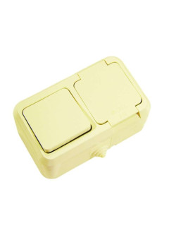 Блок ОП IP44 крем. (1кл. выкл.+роз/крыш) п/герм. Makel 18250