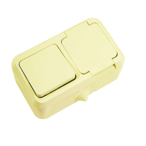 Блок ОП IP44 крем. (1кл. выкл.+роз/крыш) п/герм. Makel 18250
