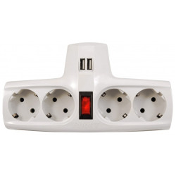Разветвитель/ Разветвитель ZIS Pilot T USB, 4 розетки (евро с заземлением), 2*USB