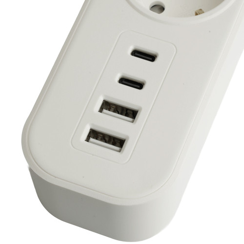 Сетевой фильтр 3-местный с/з STEKKER 3x1мм2, 5 м, 250В, 16А, 2 USB-A+2 Type-C 3, серия Nova, белый