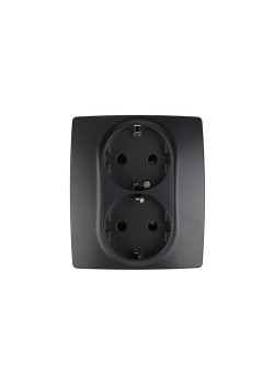 Розетка 2-м СП Эра12 12-2104-05 16А IP20 16AX 250В 2х2P+E Schuko защ. шторки антрацит Эра Б0014703