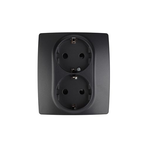 Розетка 2-м СП Эра12 12-2104-05 16А IP20 16AX 250В 2х2P+E Schuko защ. шторки антрацит Эра Б0014703