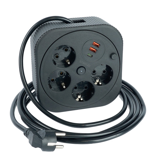 HM16-4-03-USB Удлинитель 4-местный с/з, 3x1,5мм2, 3м, 230В, 16А, 2USB+1С, 2,4А, черный HM16-4-03-USB Удлинитель 4-местный с/з, 3x1,5мм2, 3м, 230В, 16А, 2USB+1С, 2,4А, черный