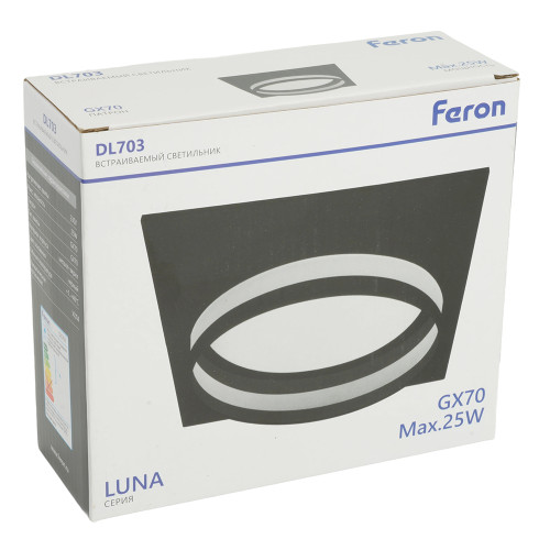 Светильник встраиваемый Feron DL703 LUNA потолочный GX70 черный квадрат Светильник встраиваемый Feron DL703 LUNA потолочный GX70 черный квадрат