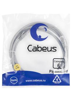 Патч-корд U/UTP кат.6 2xRJ45/8p8c неэкранир. LSZH 3м сер. Cabeus 8880c