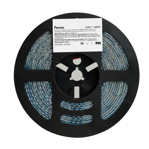Светодиодная LED лента Feron LS512, 180SMD(2835)/м 16Вт/м 24V 5000*10*2.3мм 6000К IP65