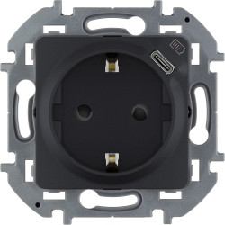 INSPIRIA Розетка 1-местная с заземлением с защитными шторками 16А с USB C 5В безвинтовое крепление антрацит