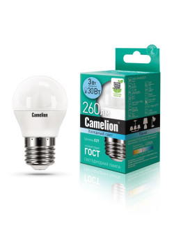 Лампа светодиодная LED3-G45/845/E27 3Вт шар 4500К бел. E27 260лм 220-240В Camelion 11376