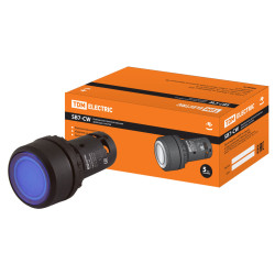 Кнопка SB7-CW3665 с возвратом, 1НО+1НЗ, d22 мм, с подсветкой 24 В LED, синяя, IP54 TDM