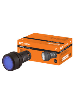 Кнопка SB7-CW3665 с возвратом, 1НО+1НЗ, d22 мм, с подсветкой 24 В LED, синяя, IP54 TDM
