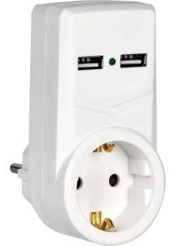 Адаптер Т-01/01 1 место с заземлением 16А 2хUSB 2,1A белый IEK