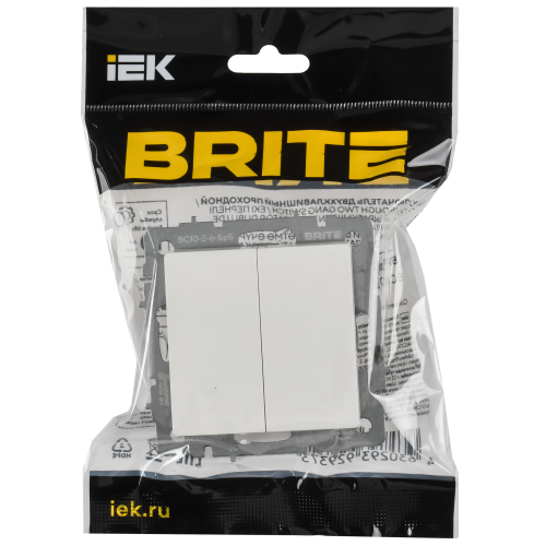 BRITE Выключатель 2-клавишный проходной 10А ВС10-2-6-БрБ РФ белый IEK