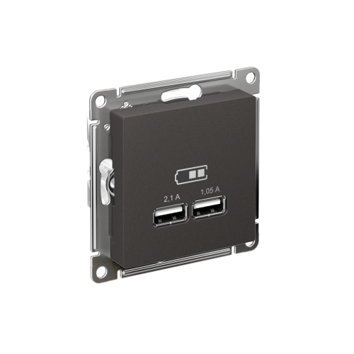 ATLASDESIGN USB РОЗЕТКА A+A, 5В/2,1А, 2х5В/1,05А, механизм, БАЗАЛЬТ