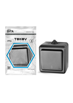 Переключатель 1-кл. ОП Dita IP54 10А 250В карбон TOKOV ELECTRIC TKL-DT-P1-C14-IP54
