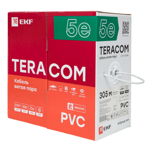 Витая пара TERACOM Cat.5E U/UTP 4 п. solid PVC сер. (305м) Витая пара TERACOM Cat.5E U/UTP 4 п. solid PVC сер. (305м)