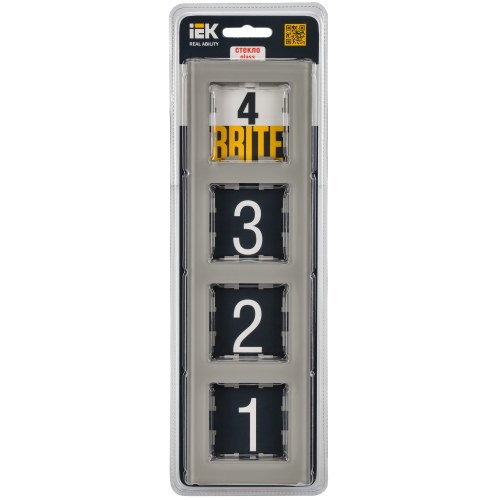 BRITE Рамка 4 -местная РУ-4-2-БрД стекло дымчатый IEK