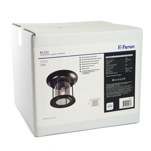 Светильник садово-парковый Feron PL723 на потолок 60W E27 230V, черный Светильник садово-парковый Feron PL723 на потолок 60W E27 230V, черный