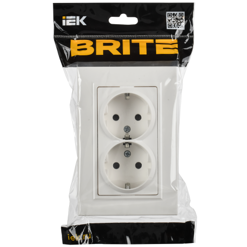 BRITE Розетка 2-местная с заземлением с защитными шторками плоская 16А в сборе РСшПл12-3-БрБ белый IEK