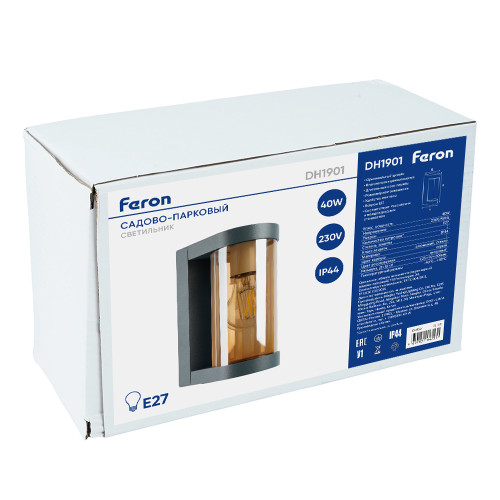 Светильник садово-парковый Feron DH1901, на стену, E27 230V, серый/янтарный