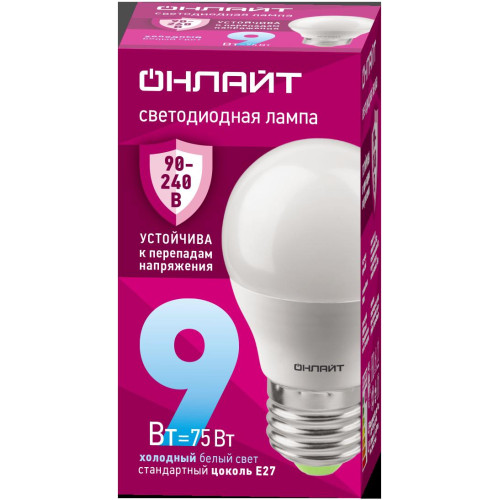Лампа светодиодная/ Лампа светодиодная 9 Вт OLL-G45-9-230-6.5K-E27-FR PRO 90-240В