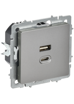 BRITE Розетка USB A+C 45Вт высокоскоростная зарядка РЮ11-2-БрС сталь IEK
