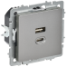 BRITE Розетка USB A+C 45Вт высокоскоростная зарядка РЮ11-2-БрС сталь IEK BRITE Розетка USB A+C 45Вт высокоскоростная зарядка РЮ11-2-БрС сталь IEK