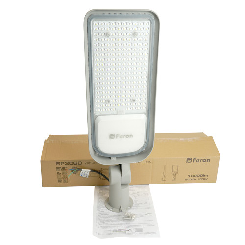 Светодиодный уличный консольный светильник Feron SP3060 150W 6400K 100-265V/50Hz, серый Светодиодный уличный консольный светильник Feron SP3060 150W 6400K 100-265V/50Hz, серый